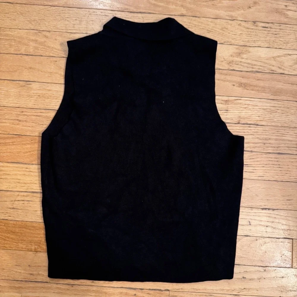 A New Day Womens Sleeveless Knit Polo Shirt Black Ribbed V-Neck XL NEW